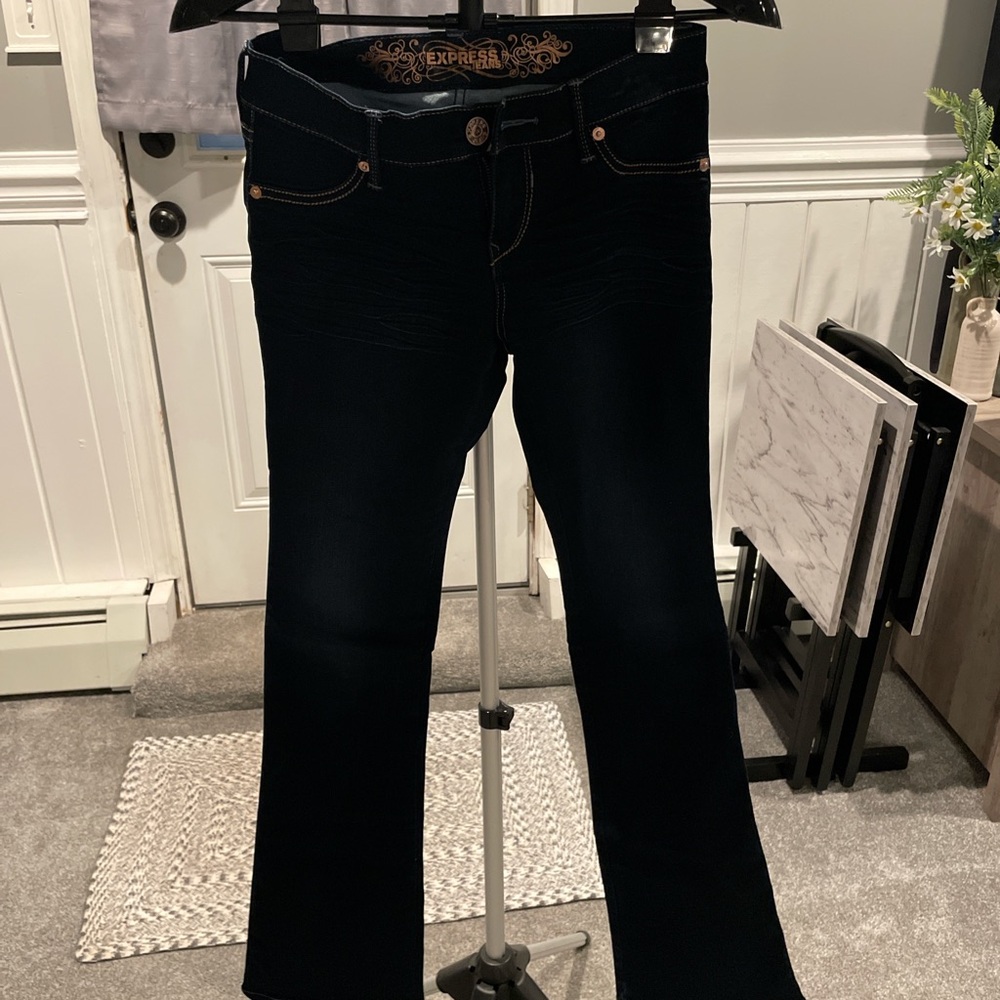 Express Women's Barely Boot Cut Jeans - Dark Blue